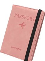 PU Leather Strap Passport case Card Holder Holder ID Bag (Pink) Travel Card Case