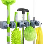 Rectangular Wall Mount Broom Holder and Garden Tool Organizer, 6 Hook and 5 Slot