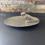 Silver Plate Owl Tray Dish Trinket Change Nut MC Godinger Style Repoussé Floral