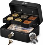 MONEY BOX TIN 6" STEEL METAL CASH SAFE SECURITY PETTY TIN WITH LOCK 2 KEYS BLACK