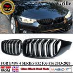 For BMW F32 F33 F36 4 Series Gloss Black Kidney Grill Grille Twin Bar M4 Style