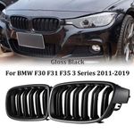 2x For BMW 3 Series F30 F31 2011-2019 Kidney Grill Grille Dual Line Gloss Black