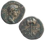 Ancient Roman provincial coin of Nero from Thyateira. Double bladed axe reverse.
