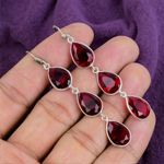 Mozambique Garnet Gemstone 925 Sterling Silver Handmade Jewelry Earrings 2.2"
