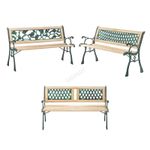 BIRCHTREE Garden Bench 3 Seater Outdoor Wooden Cast Iron Legs Park Seat Furnitur