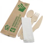 Disposable Wooden Cutlery Set 4 Piece with Napkin | Biodegradable & Eco-Friendly