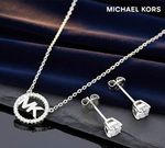 Michael Kors MK Logo Necklace & Stud Earrings Sterling Silver Set RRP £189