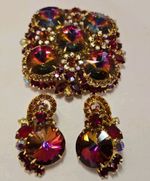 Vintage Juliana D&E Rivoli Watermelon Brooch & Matching Clip-on Earrings