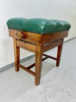 Antique Concert Piano Bench Stool Seat Chair Green Leather Mahogany Adjustable