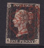 GB QV Penny Black 1840 – Plate KC, Red Maltese Cross Cancel – Genuine Classic✨💌