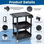 3-TIER UTILITY CART WITH FLAT TOP AND DEEP SHELVES 27.5 x 18.25"