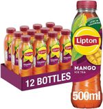 Lipton​ Mango​ Bottled Ice Tea​ 500ml (Pack of 12), low calorie​ soft drink UK