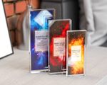 Personalised Acrylic Trophy Award Glass Effect Custom Name Plaque Galaxy Design