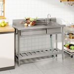 Freestanding Stainless Steel Kitchen Sink Commercial Utility Sink Set +Shelf UK