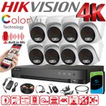 Hikvision 4K CCTV 8MP Audio Camera ColorVu System 8CH 4CH DVR Security Outdoor