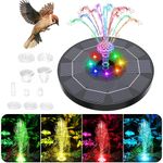Solar Powered Fountain Bird Bath Fountains Pump with Color LED Lights 6 Nozzles