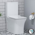 Milan Close Coupled Toilet Round Rimless WC Bathroom & Soft Close Seat, Cistern