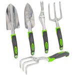 Garden Hand Tool Set 5pc Heavy Duty Aluminium Trowel, Fork, Rake & Weeder Kit