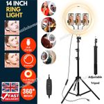 14" Inch LED Ring Light With Stand and Phone Holder Make-up for Camera iPhone UK