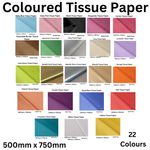 Coloured Tissue Paper - High Quality & Acid Free - 22 Colours 50 Sheet Packs 