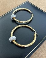 9ct GF Twist 40mm Solid Hoop Earrings With Bling Balls Gold Filled