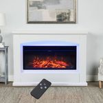 Electric Fireplace LED Log Fire Flame White Surround Standing Heater Set 30/34''