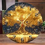 10" Golden Tree of Life Wall Clock Silent Non-Ticking Nature Art Wood Decor Gift