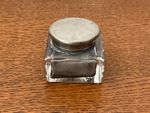 Antique Inkwell Square Cut Glass with Silver Top ( No Marks)in Good condition