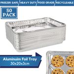 50 Pack Aluminium Foil Trays Foil Cookie Sheet Disposable Baking Tray 30x20x3cm