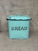 Vintage Enamel Sage Green Bread Bin - Farmhouse - Cottage - Rustic - Embossed