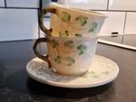 Vintage Irish Belleek Shamrock 2 x Coffee Cups & Saucers 5th Mark 1955-1965 Mint