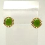 Vintage Jade Stud Earrings 925 Silver Gold Plated Nephrite Cord Edge 12mm Earrings