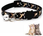 Reflective Cat Collar with Bell, Moon & Stars, Adjustable, Safe & Cute, Black 