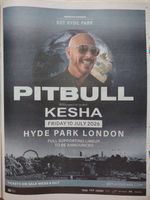 PITBULL with KESHA BST HYDE PARK LONDON 10 JULY 2026 POSTER from Newspaper Page