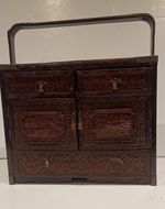 Antique Chinese Woven Rattan Wedding Box Side Chest Bamboo Basket Trunk