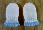 Hand Knitted Baby Boy's White and Blue Mittens 0-3 Months
