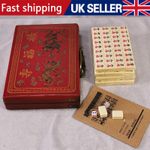 Chinese Mahjong Set 144 Tiles Mah Jong English Characters Family Party Games NEW