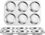 2 Pack Muffin Tin Stainless Steel 6-Cup Shallow Yorkshire Pudding Tray Great