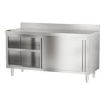 150CM Stainless Steel Work Cabinet Kitchen Cupboard Pre Table W/ Sliding Doors