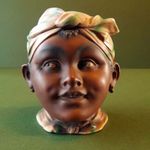 Antique Tobacco Jar: Bisque POC Child's Head, Black Americana