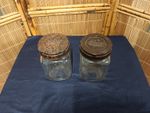 A Pair of Vintage "Sharps" Toffee Glass Sweet Jars 1950's with Bakelite Lids