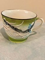 Porcelain  Japanese Ceramic Tea Cup with Flowing Peacock with Flowing Feathers