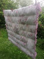Vintage eiderdown quilt throw 55" square pink roses & lilacs