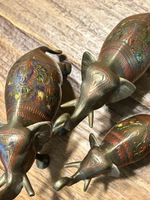 ELEPHANTS SET - Vintage Set Of 3 Brass Etched Elephant Figurines Beautiful Used