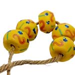 AFRICAN VENETIAN TRADE BEADS ANTIQUE BICONE KING YELLOW BLUE EYE WOUND GLASS X5