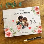 Wood Red Watercolour Photo Album Wedding Day Memories Keepsake Book