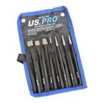 US PRO 7pc Punch And Chisel Set Tapered Pin & Centre Punch Cold Chisel In Pouch