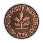 GERMANY. 1950, 1 Pfennig, G - Karlsruhe, Oak Sapling, Rye Ears 2 Proof RARE