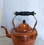Polished Copper Stove Top Tea Kettle w/ Whistle 2 qt Black Handle & Lid