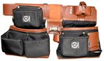 TS Canvas & leather heavy duty double tool pouch work belt with leather belt